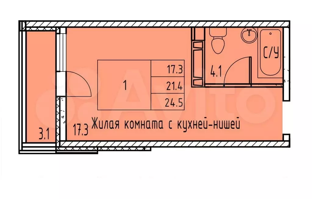 Квартира-студия, 24 м, 8/9 эт. - Фото 0