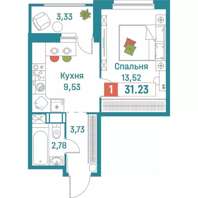 1-к кв. Ленинградская область, Мурино Всеволожский район, Графика ... - Фото 0