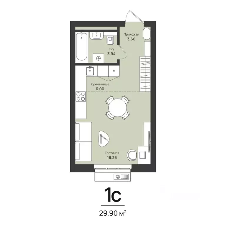 1-к кв. Пермский край, Пермь Уинская ул., 56 (29.9 м) - Фото 1