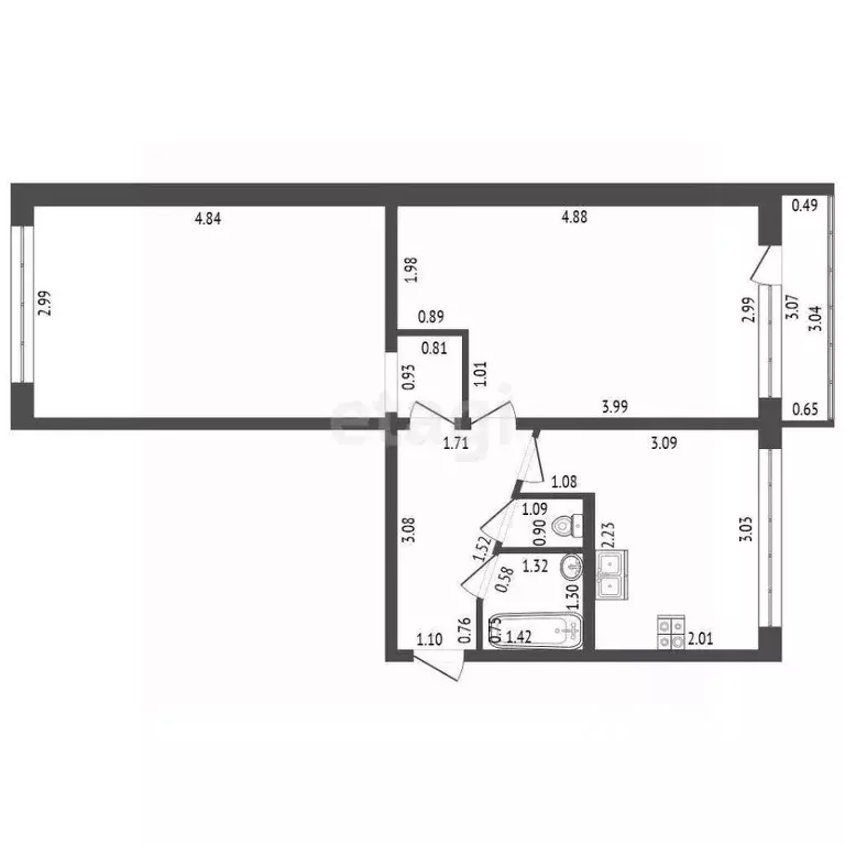2-к кв. Санкт-Петербург просп. Науки, 73К2 (44.3 м) - Фото 2