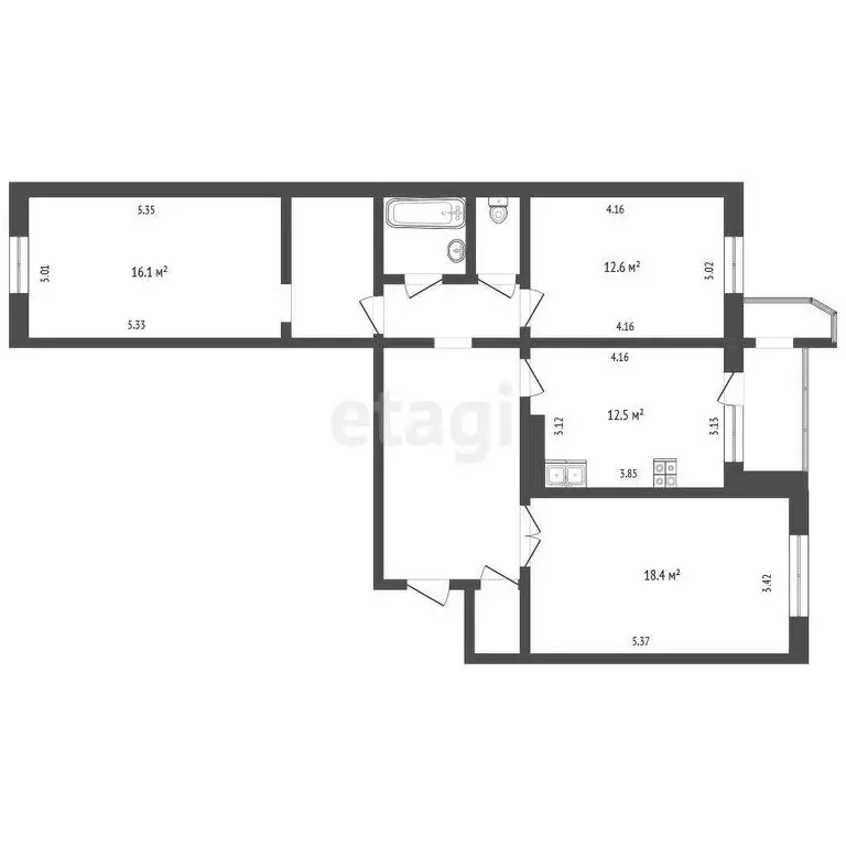 3-комнатная квартира: Белгород, Славянская улица, 15 (96 м) - Фото 1