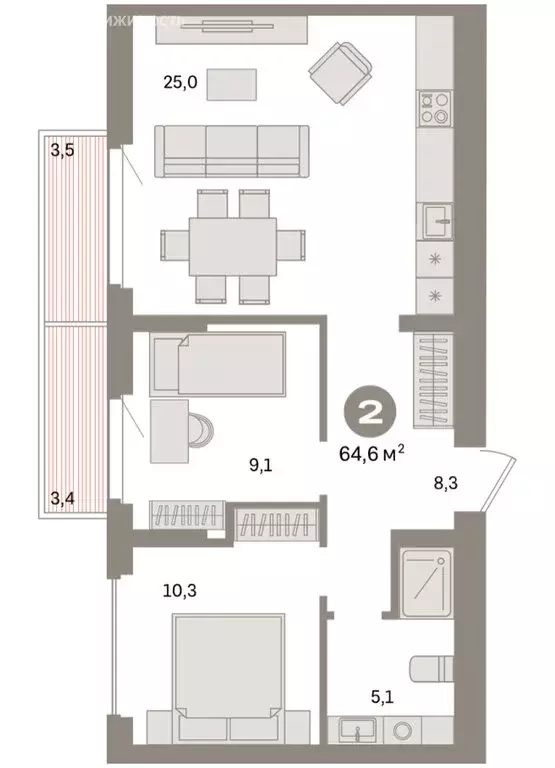2-комнатная квартира: Екатеринбург, жилой район Сортировочный, ... - Фото 2