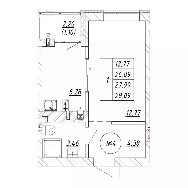 1-к кв. Калининградская область, Зеленоградск  (29.09 м) - Фото 1