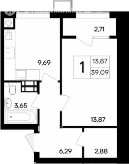 1-комнатная квартира: Гвардейское, Курганная улица, 31к3 (39 м) - Фото 1