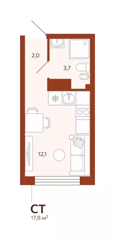 Студия Тюменская область, Тюмень  (17.75 м) - Фото 0