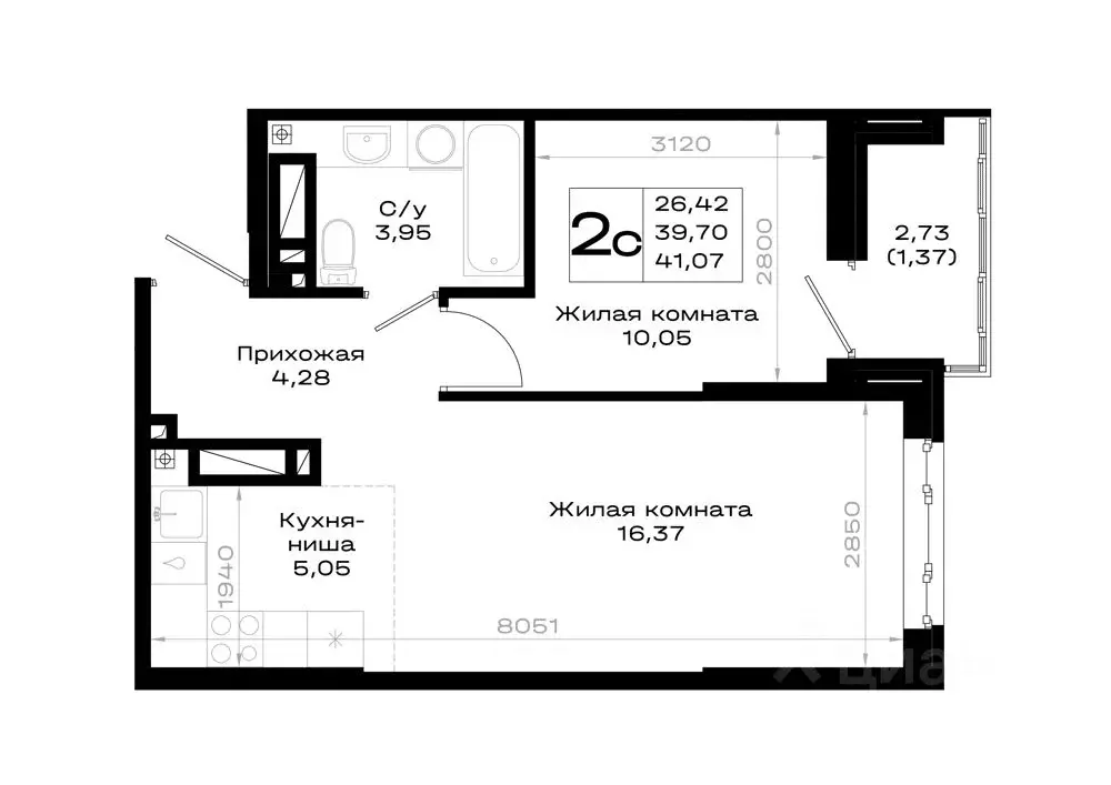 1-к кв. Ростовская область, Ростов-на-Дону Нефтекачка кв-л,  (41.07 м) - Фото 1