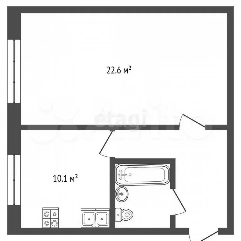 1-к. квартира, 41,6 м, 2/5 эт. - Фото 0