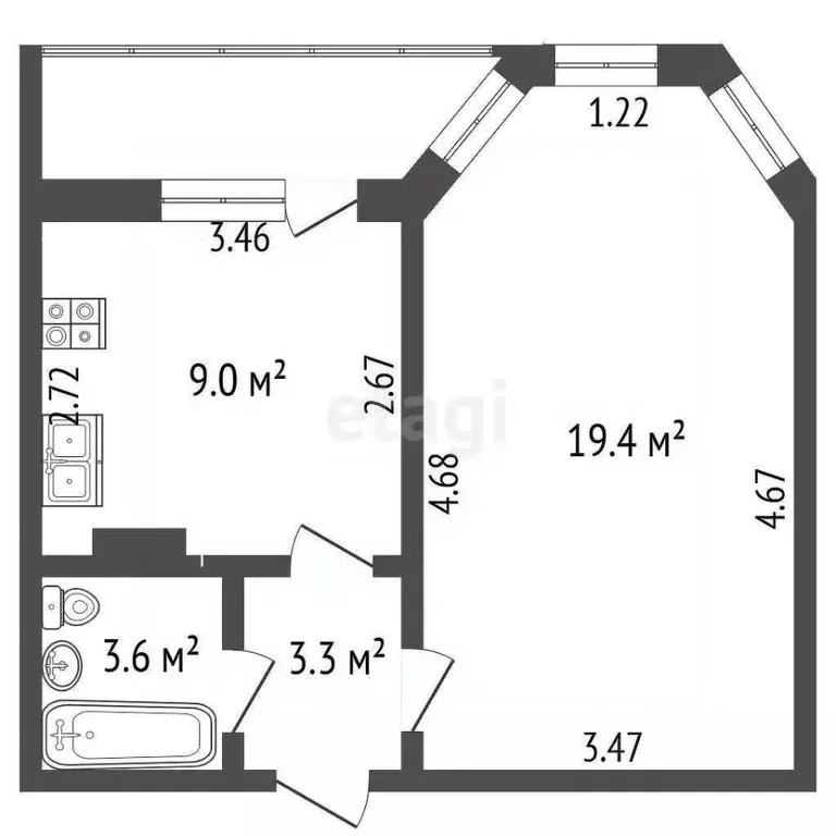 1-к кв. Орловская область, Орел ул. Картукова, 11 (35.3 м) - Фото 2