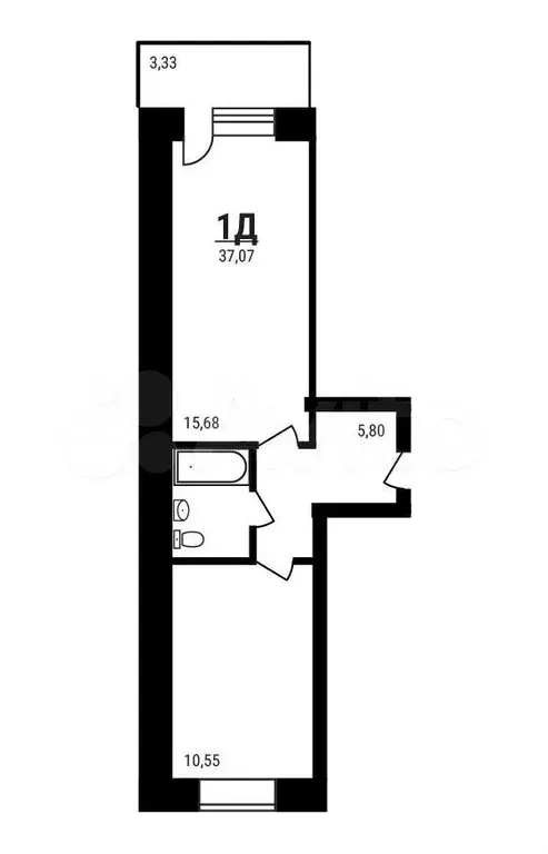 1-к. квартира, 37,1м, 5/5эт. - Фото 0