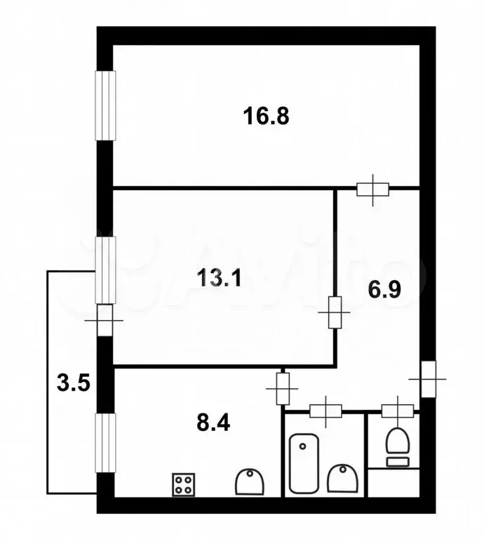 2-к. квартира, 48,3 м, 9/9 эт. - Фото 0