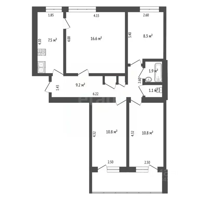 4-к кв. Архангельская область, Архангельск ул. Попова, 63 (67.3 м) - Фото 1