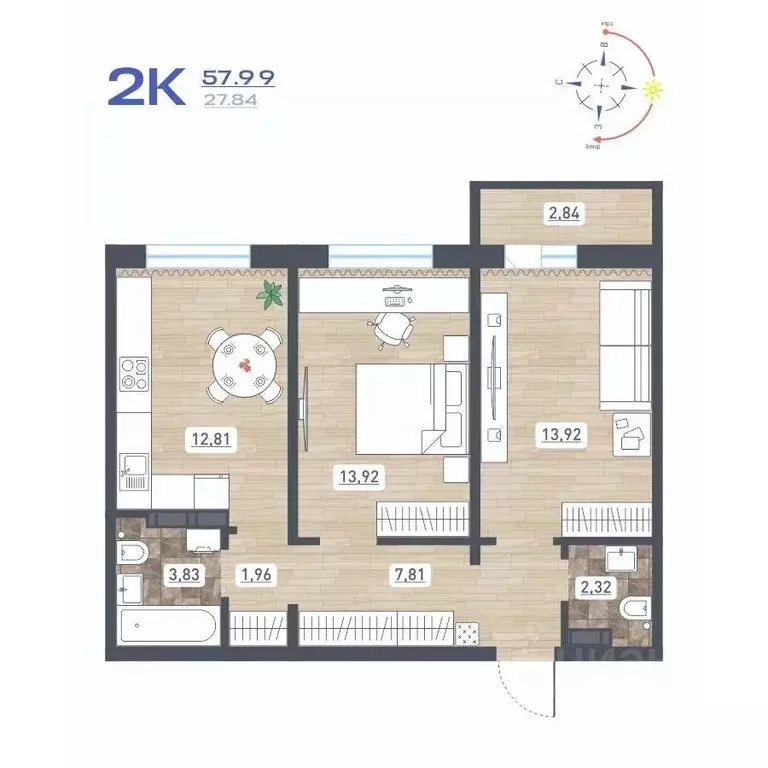 2-к кв. Новосибирская область, Новосибирск ул. Забалуева, с10 (57.99 ... - Фото 1