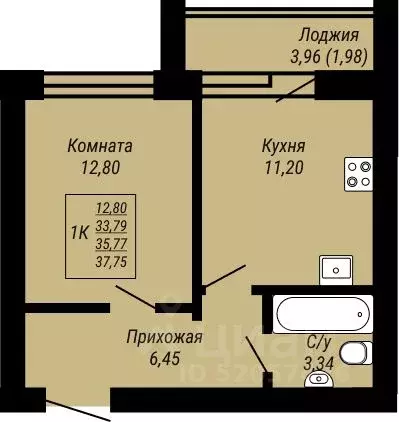 1-к кв. Ивановская область, Иваново Юбилейный жилой комплекс (37.75 м) - Фото 0