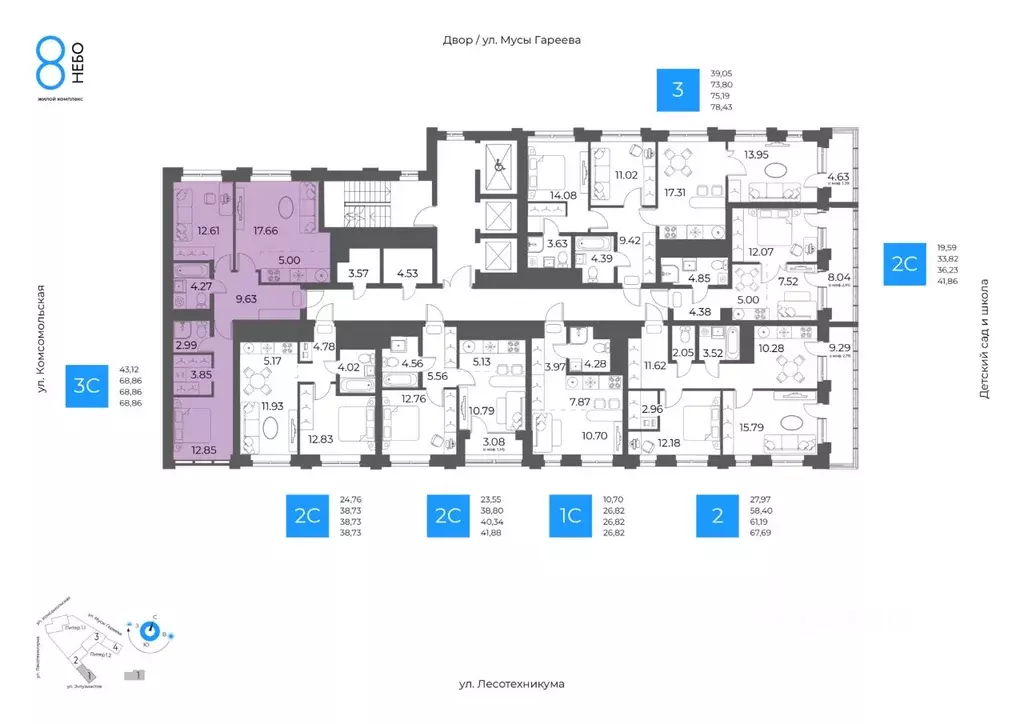 3-к кв. Башкортостан, Уфа Глумилино-1 мкр, 8-е Небо жилой комплекс ... - Фото 2