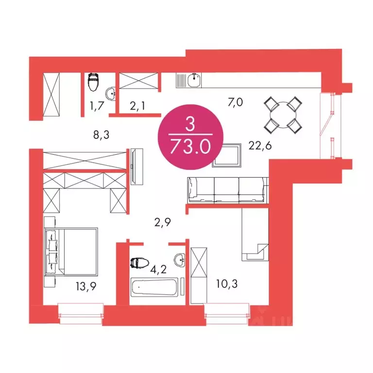 3-к кв. Красноярский край, Красноярск ул. Шахтеров, 33А (73.0 м) - Фото 0