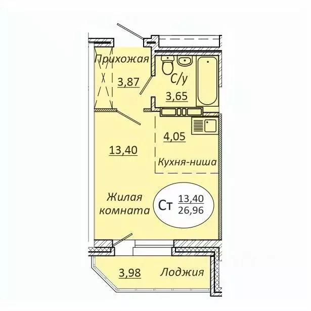 Студия Новосибирская область, Новосибирск 2-я Воинская ул., 51 (26.96 ... - Фото 0