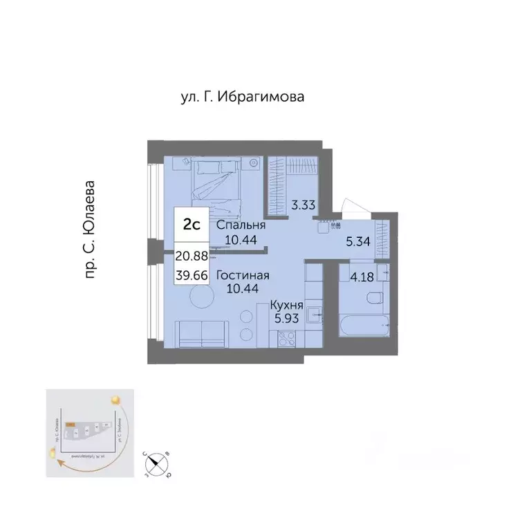 2-к кв. Башкортостан, Уфа ул. Художника Позднова (39.66 м) - Фото 0