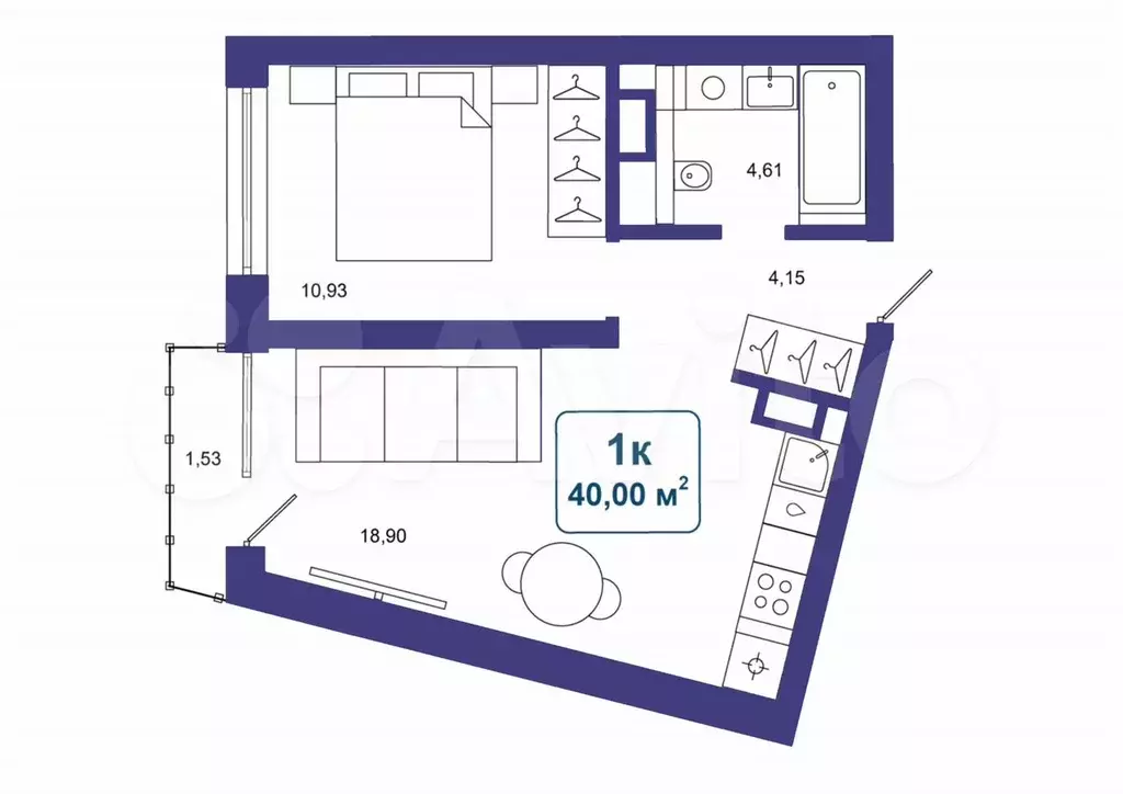 1-к. квартира, 40 м, 13/17 эт. - Фото 1