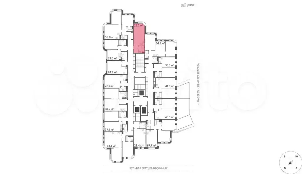 Квартира-студия, 29,2 м, 2/43 эт. - Фото 1