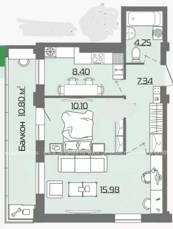 2-к кв. Татарстан, Набережные Челны ул. Раскольникова, 5Г (46.0 м) - Фото 2