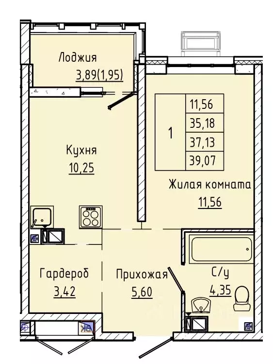 1-к кв. Ростовская область, Ростов-на-Дону ул. Текучева, 370/3 (37.13 ... - Фото 0