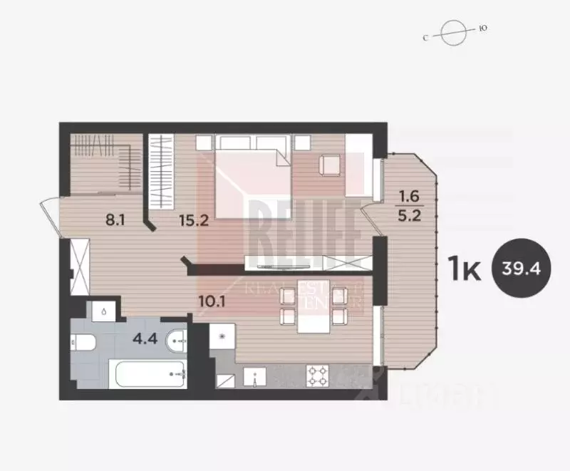 1-к кв. Калининградская область, Калининград Тихорецкая ул., 16к2 ... - Фото 1