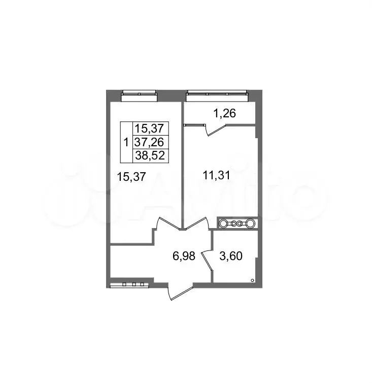 1-к. квартира, 38,5 м, 8/8 эт. - Фото 0