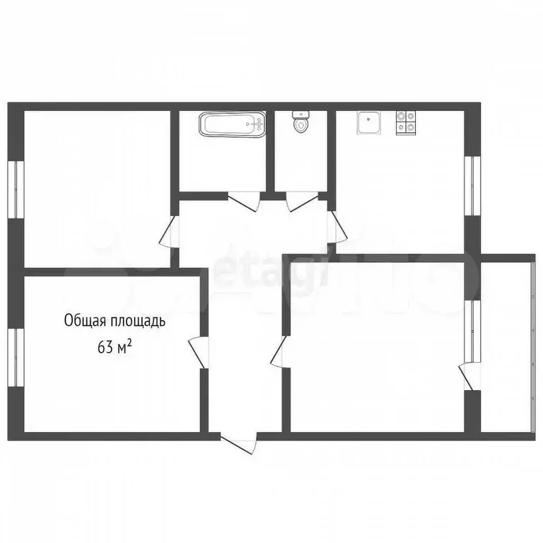 3-к. квартира, 63 м, 4/5 эт. - Фото 0