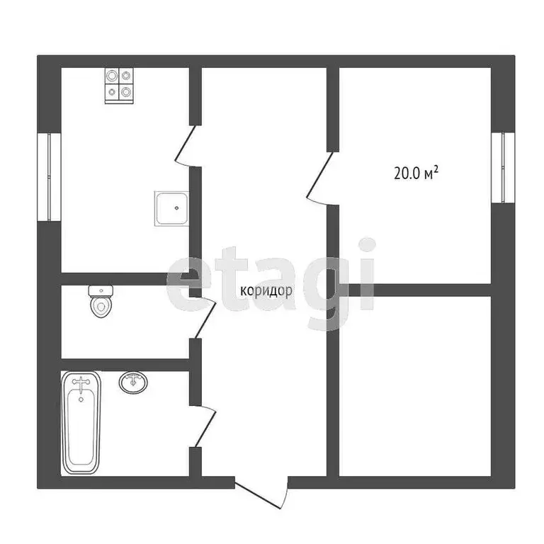 1к в -комнатной квартире (19.4 м) - Фото 1