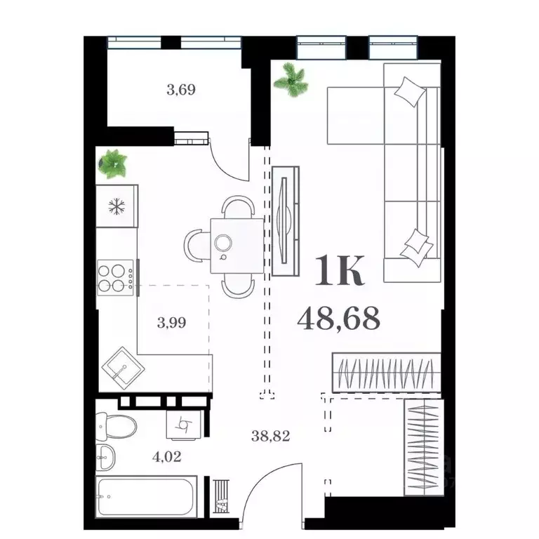 1-к кв. Приморский край, Владивосток ул. Леонова, 54 (48.68 м) - Фото 0