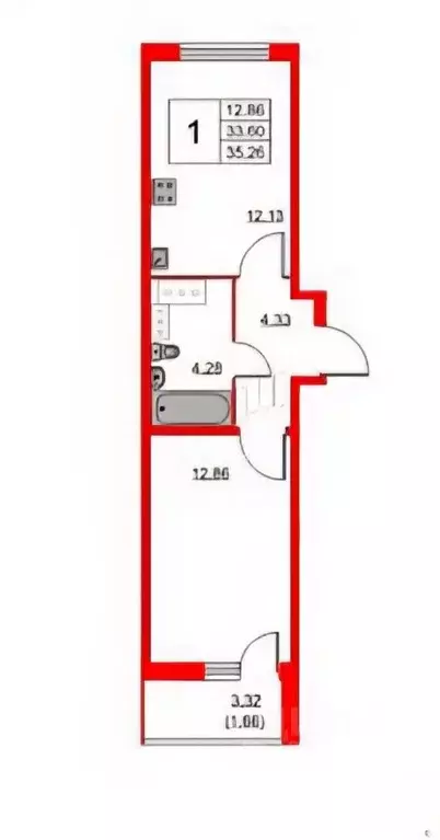 1-к кв. Санкт-Петербург ул. Русановская, 20к3 (33.3 м) - Фото 2