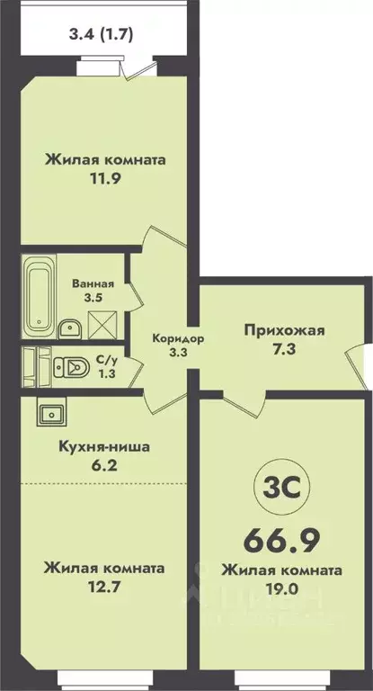 3-к кв. Новосибирская область, Новосибирск ул. Объединения, 4 (66.9 м) - Фото 0