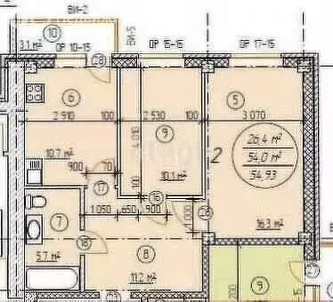 2-комнатная квартира: Липецк, улица А.Г. Стаханова, 58 (54.2 м) - Фото 0