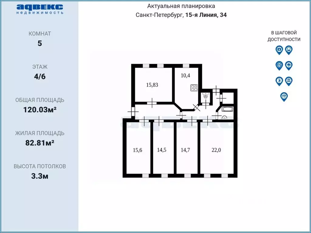 5-к кв. Санкт-Петербург 15-я Васильевского острова линия, 34 (120.03 ... - Фото 2