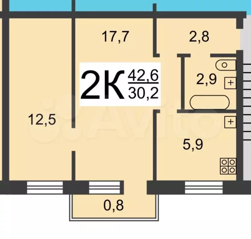 2-к. квартира, 43 м, 3/5 эт. - Фото 0