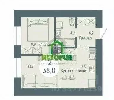 2-к кв. Красноярский край, Красноярск ул. Авиаторов, 18 (38.0 м) - Фото 2