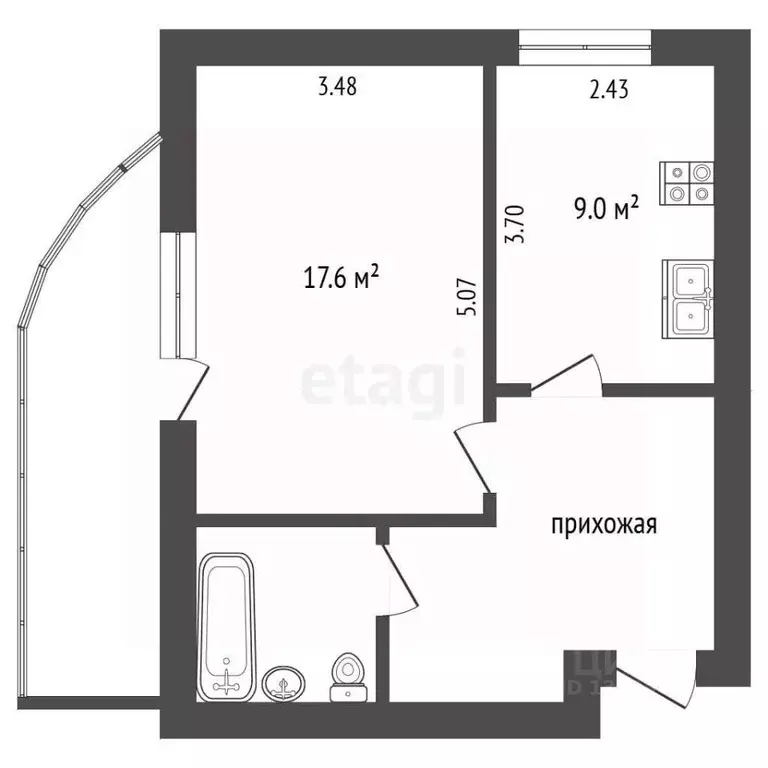1-к кв. Омская область, Омск ул. Химиков, 36 (43.2 м) - Фото 1