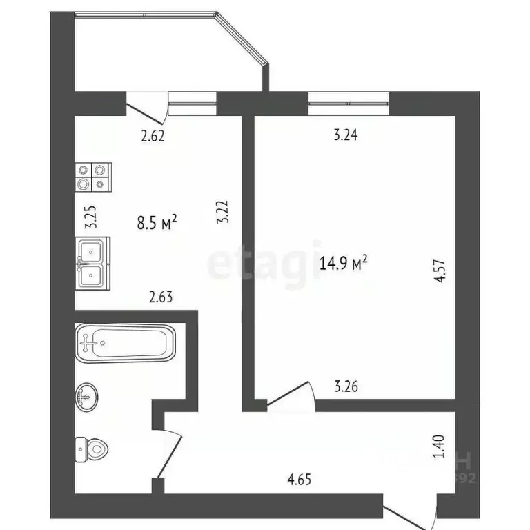 1-к кв. Вологодская область, Вологда Северная ул., 36 (34.7 м) - Фото 1