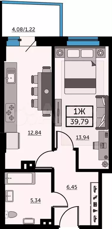 1-к. квартира, 39,8 м, 9/22 эт. - Фото 1