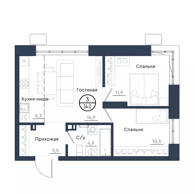 3-к кв. Красноярский край, Красноярск Чижи жилой комплекс (54.0 м) - Фото 1