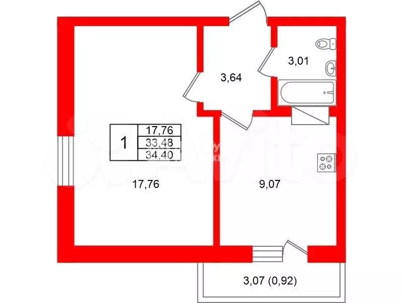 1-к. квартира, 33,5 м, 9/24 эт. - Фото 0