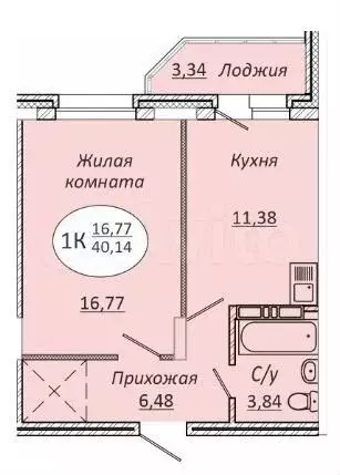 1-к. квартира, 40,1 м, 14/21 эт. - Фото 0