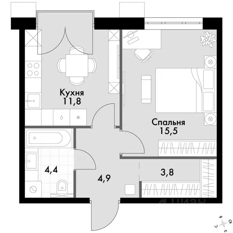 1-к кв. Приморский край, Владивосток Флагман жилой комплекс (40.4 м) - Фото 2