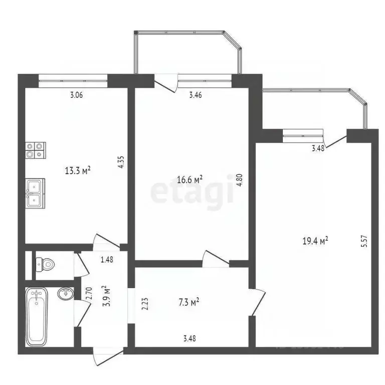 2-к кв. Тюменская область, Тюмень Магнитогорская ул., 4 (64.5 м) - Фото 1