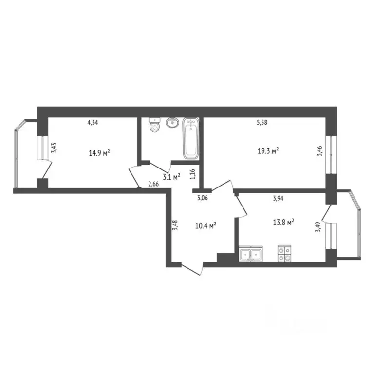 2-к кв. Тюменская область, Тюмень Инженерная ул., 66 (67.0 м) - Фото 2