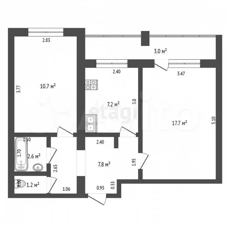 2-к. квартира, 47,2 м, 6/9 эт. - Фото 0