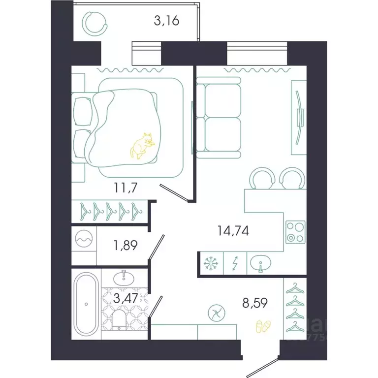 1-к кв. Пензенская область, Пенза Колышлейская ул., 7 (42.75 м) - Фото 1