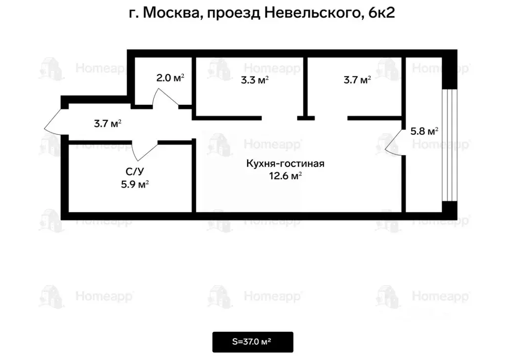 1-к кв. Москва проезд Невельского, 6к2 (37.0 м) - Фото 2