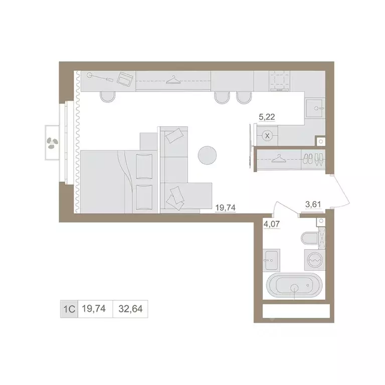 1-к кв. Башкортостан, Уфа бул. Яркий (32.64 м) - Фото 1