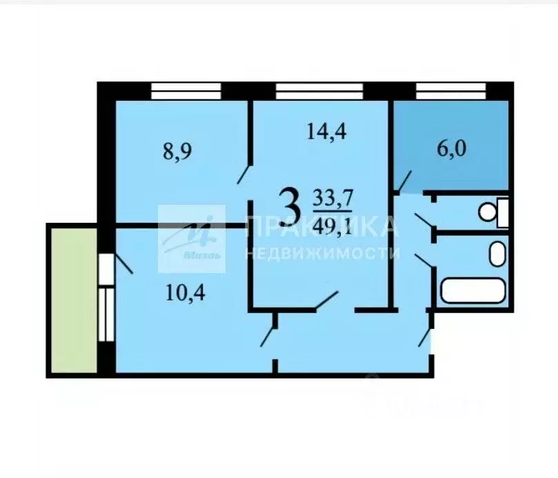 3-к кв. Москва Хабаровская ул., 18К1 (49.3 м) - Фото 2